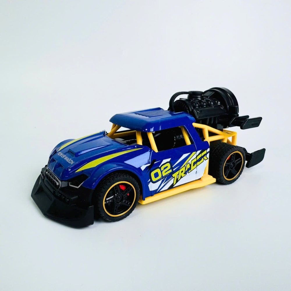 Mô Hình Xe phản lực màu xanh dương lé vàng Hợp kim - bánh sau chạy cót - tạo khói - Dài 14cm - rộng 6cm - cao 5cm - nặng : 300gram - FULL BOX : box màu SKU : oto538a - K53-T1-S4