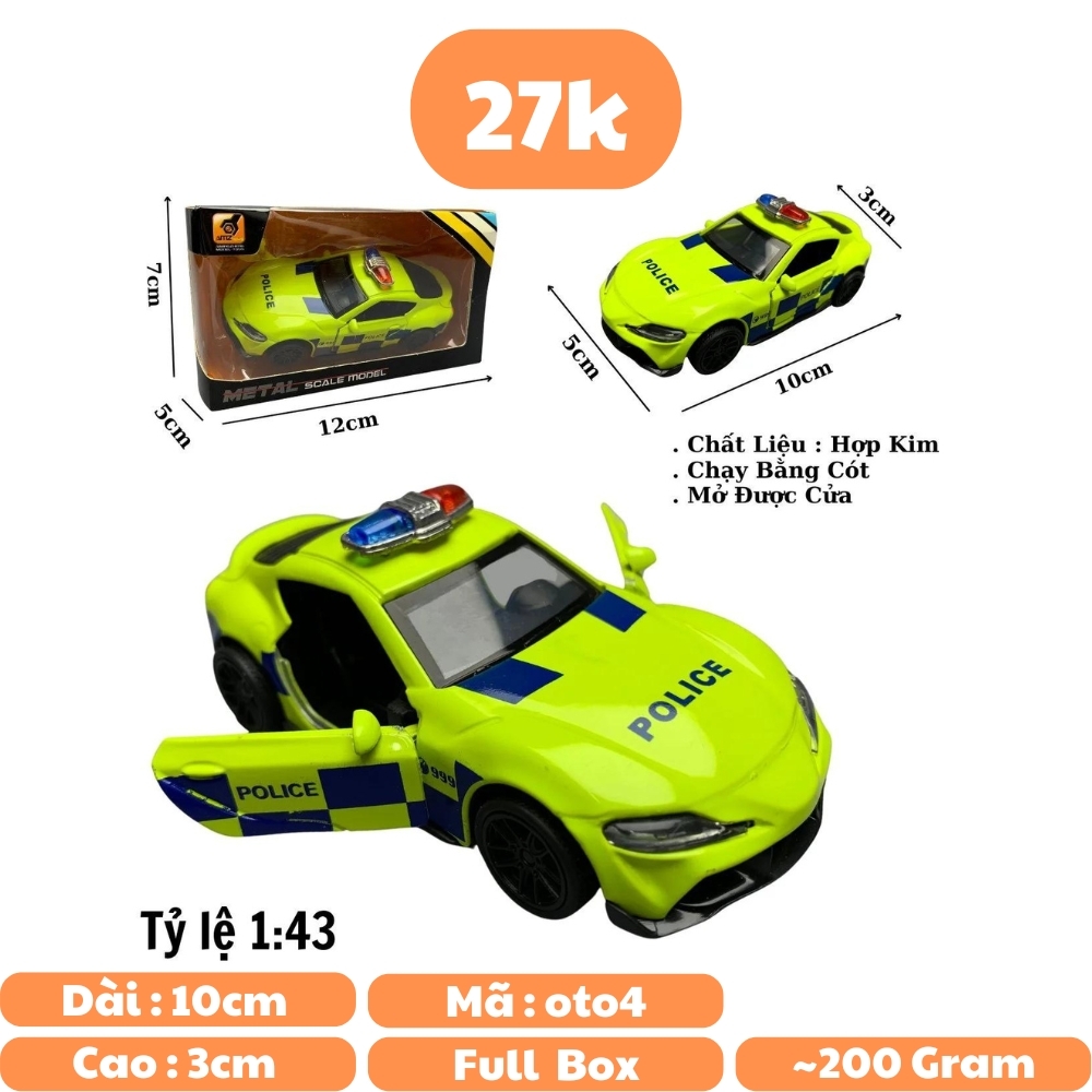 Mô Hình xe Toyota police  Supra xanh nõn chuối tỉ lệ 1:43 Hợp kim có thể mở cửa - bánh sau chạy cót - Dài 10cm - cao 3cm - nặng 200gram - Figure Oto - FULL BOX : box màu - SKU : oto4 số 21