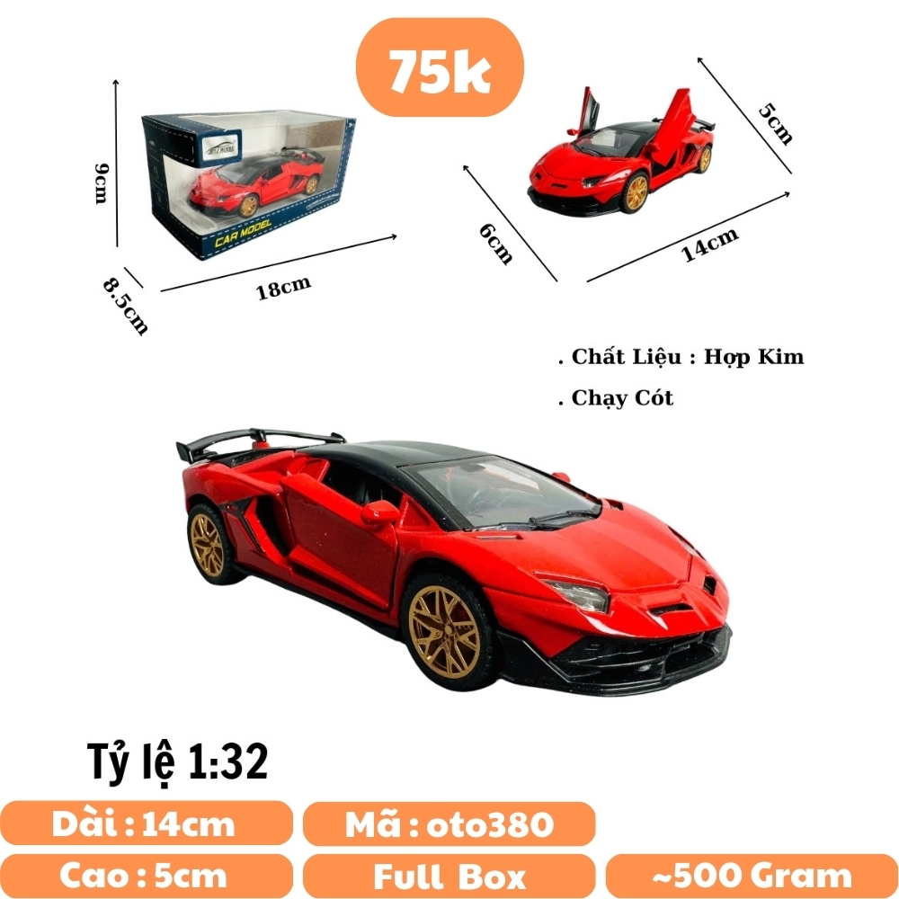 Mô Hình xe Lambor đỏ bánh vàng tỉ lệ 1:32 Hợp kim có thể mở cửa - bánh sau chạy cót - Dài 14cm - rộng 6cm - cao 5cm - nặng : 500gram - FULL BOX : box màu SKU : oto380