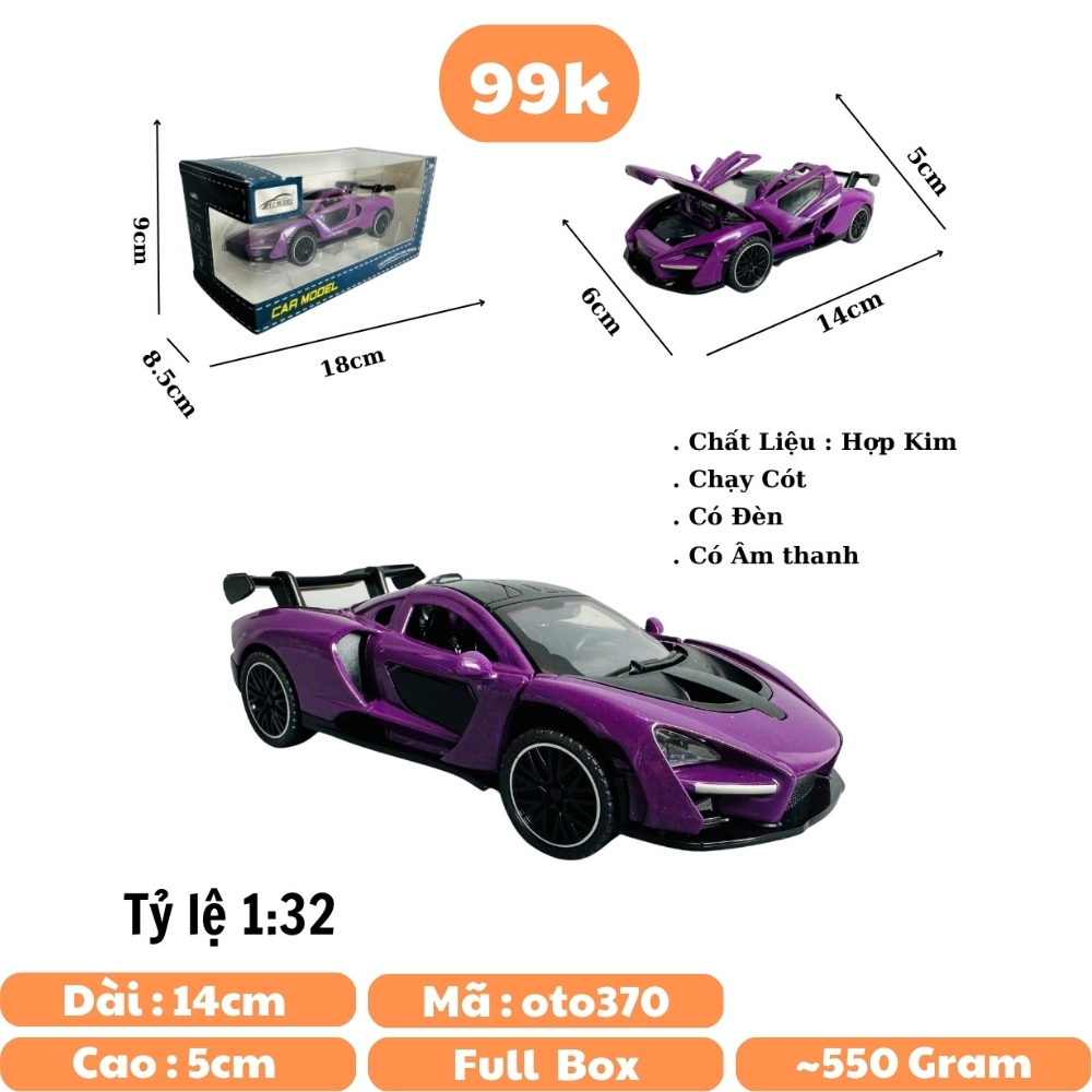 Mô Hình xe mclaren tím tỉ lệ 1:32 Hợp kim có thể mở cửa - bánh sau chạy cót - Dài 14cm - rộng 6cm - cao 5cm - nặng : 500gram - FULL BOX : box màu SKU : oto370 n3-k2-t3-s1