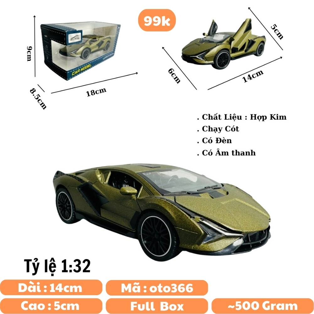 Mô Hình xe Lambor rêu thẫm sian tỉ lệ 1:32 Hợp kim có thể mở cửa - bánh sau chạy cót - Dài 14cm - rộng 6cm - cao 5cm - nặng : 500gram - FULL BOX : box màu SKU : oto366 n3-k2-t3-s4