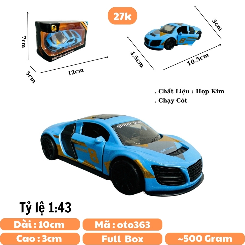 Mô Hình xe Audi xanh họa tiết tỉ lệ 1:43 Hợp kim có thể mở cửa - bánh sau chạy cót - Dài 10cm - cao 3cm - nặng 200gram - Figure Oto - FULL BOX : box màu - SKU : oto363 số 17