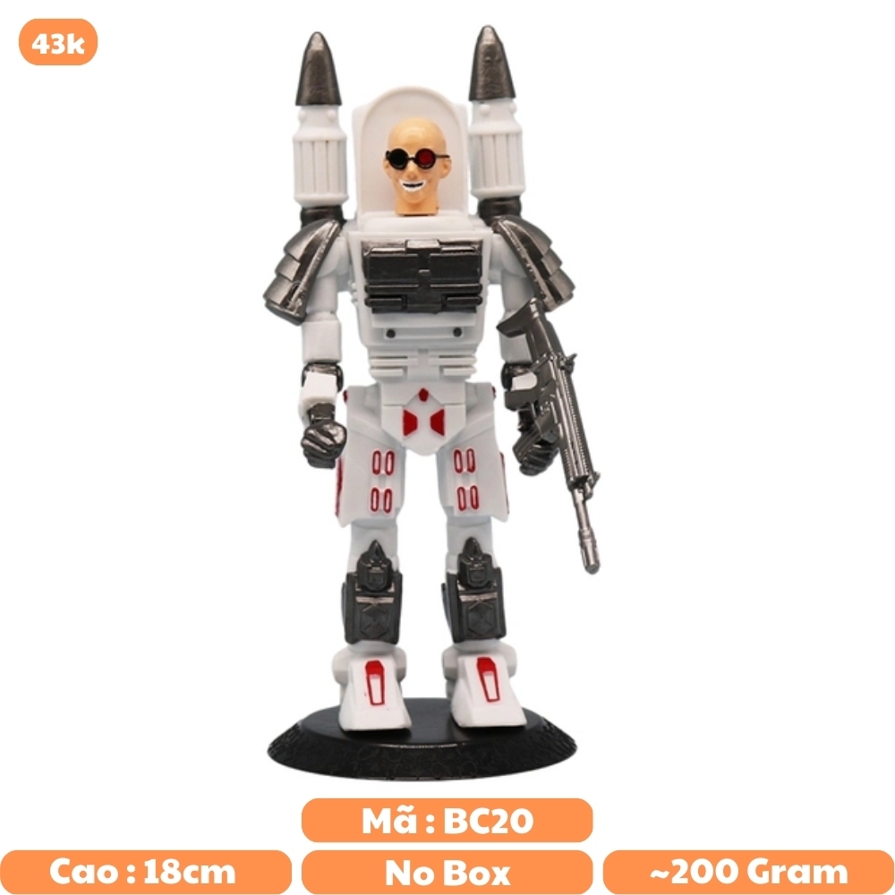 Mô Hình Toilet Man Trắng Đầu trọc đeo kính nhân vật trong Skibidi Toilet - Cao 18cm - nặng 200Gram - Bọc túi OPP - No Box - K22-T2-S4
