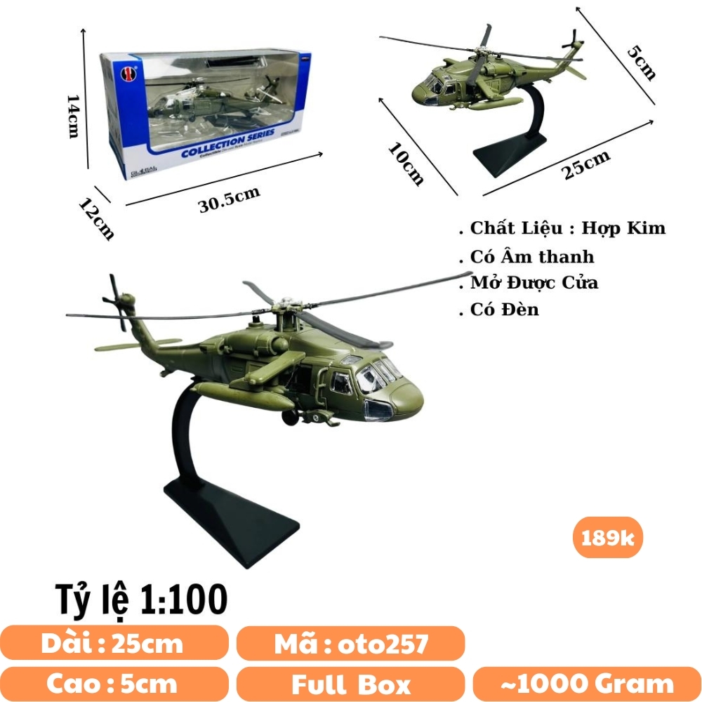 Mô Hình trực thăng 1:100 Hợp kim - Có tiếng - đèn pha sáng - Dài 25cm - rộng 10cm - cao 5cm - nặng ~ 1000gram - FULL BOX : box màu SKU : oto257 - N3-K2-T4-S1