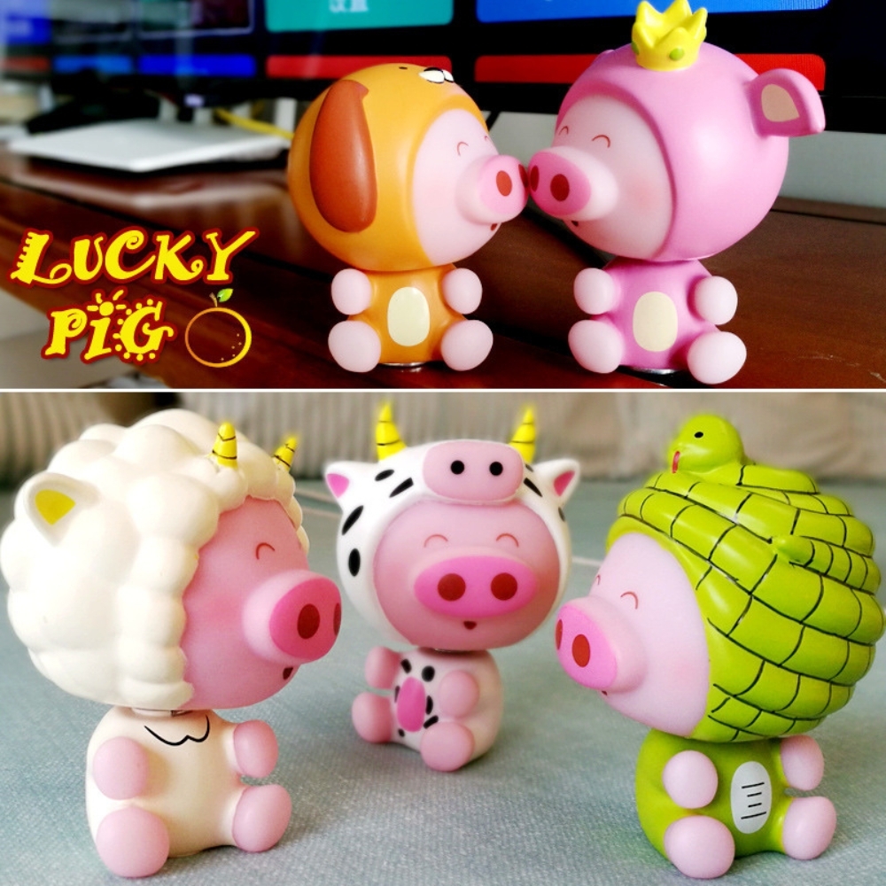 Mô Hình Lắc Đầu Lợn 12 con giáp siêu dễ thương - pig . lợn - Đế dính nam châm - Cao 10.5cm Nặng 200gram - Full Box