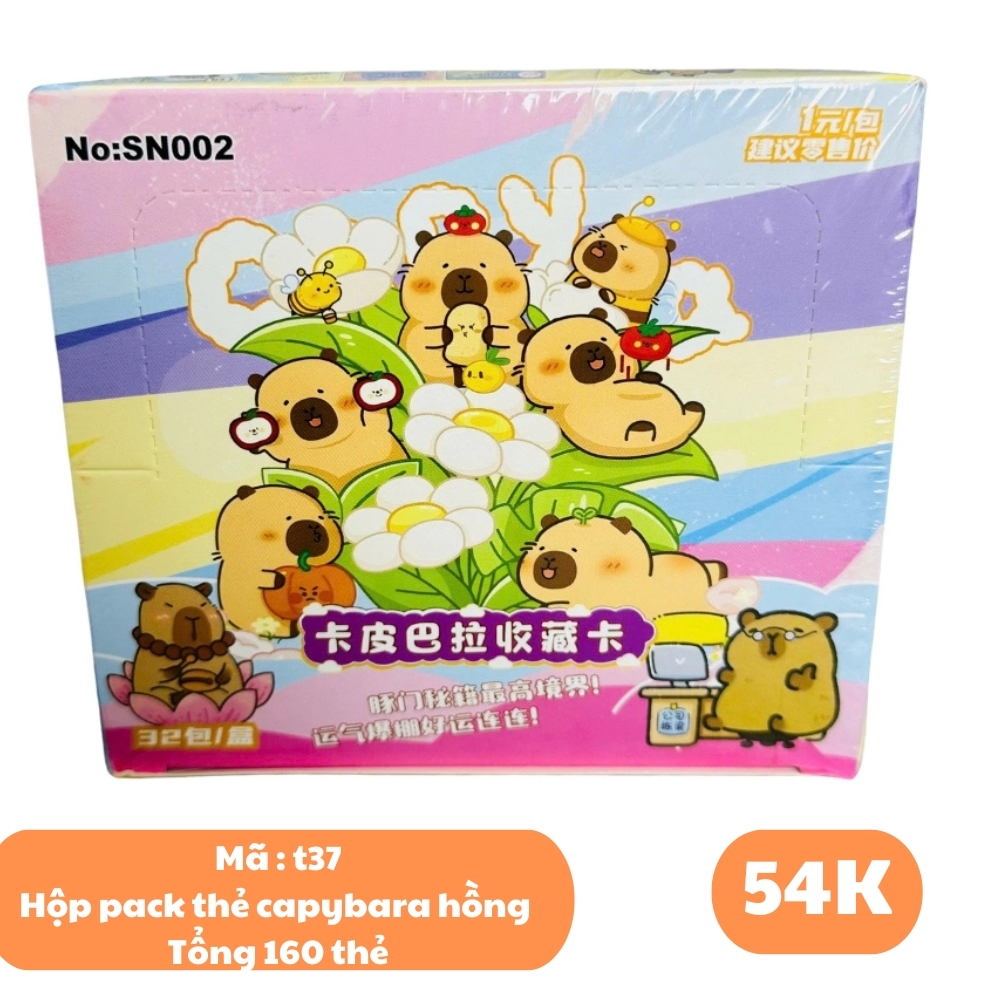 hộp pack thẻ capybara hồng - 1 Hộp = 32PACK - Mỗi pack có 5 thẻ- Cao 13cm - rộng 14cm K30-T2-S12