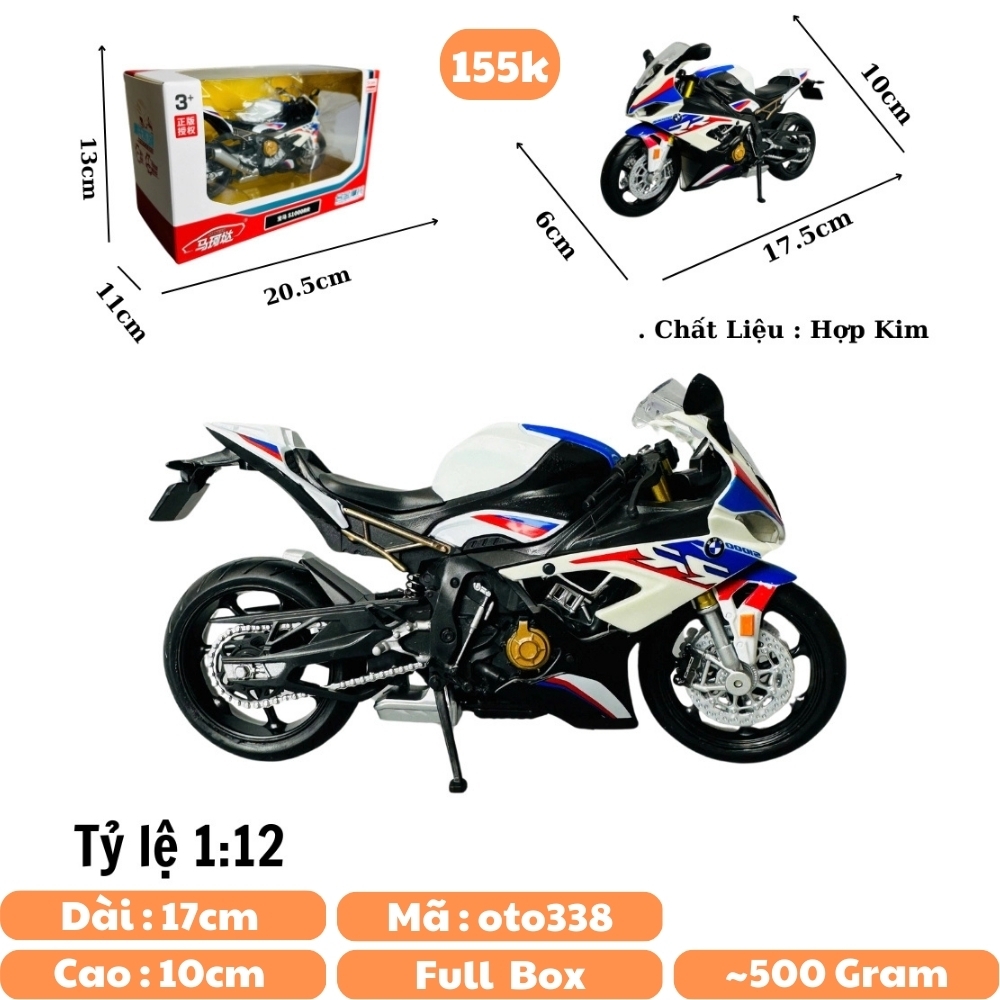 Mô Hình xe máy bmw s1000r xanh trắng 1:12 Hợp kim - Dài 17.5cm - rộng 6cm - cao 10cm - nặng ~ 700gram - FULL BOX : box màu SKU : oto338 n3-k6-t5-s3
