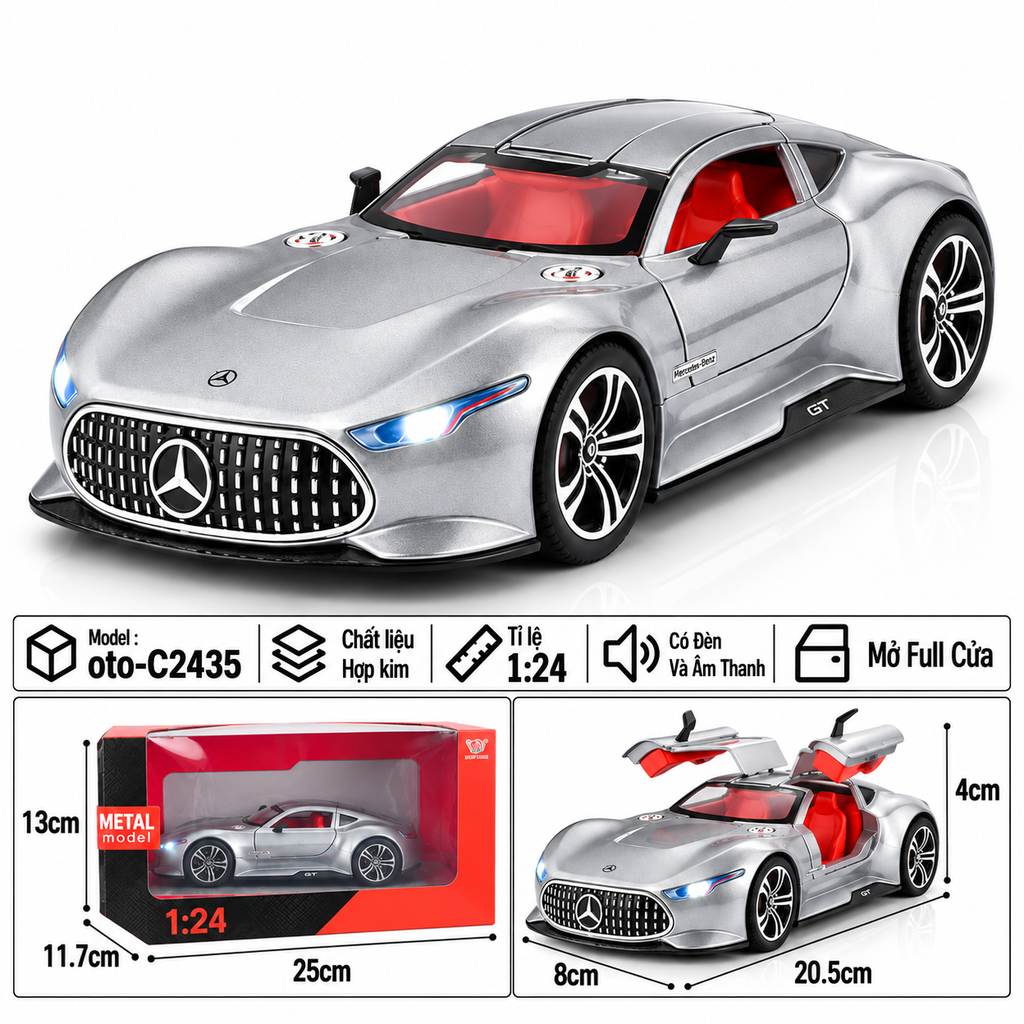 Xe thể thao tỉ lệ 1:24 - chất liệu bằng hợp kim - Có đèn và âm thanh Tính năng mở full cửa - SKU : oto-C2435 ( VAT : 103-01-170 )