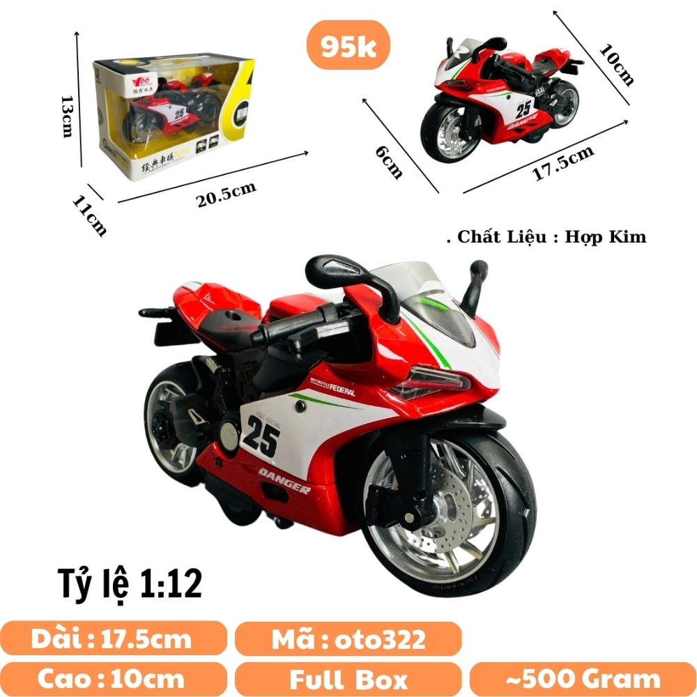 Mô Hình xe máy danger đỏ 25 1:12 Hợp kim - Dài 17.5cm - rộng 6cm - cao 10cm - nặng ~ 700gram - FULL BOX : box màu SKU : oto322 - n3-k12-t1-s4