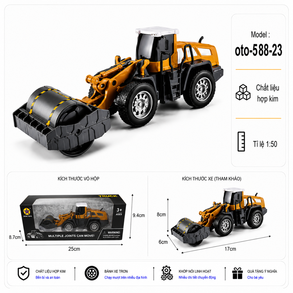 Xe Công Trình nhiều kiểu dáng , chất liệu bằng thép hợp kim , tỉ lệ 1:50 - SKU : oto-588-23 ( VAT : 103-02-40 )