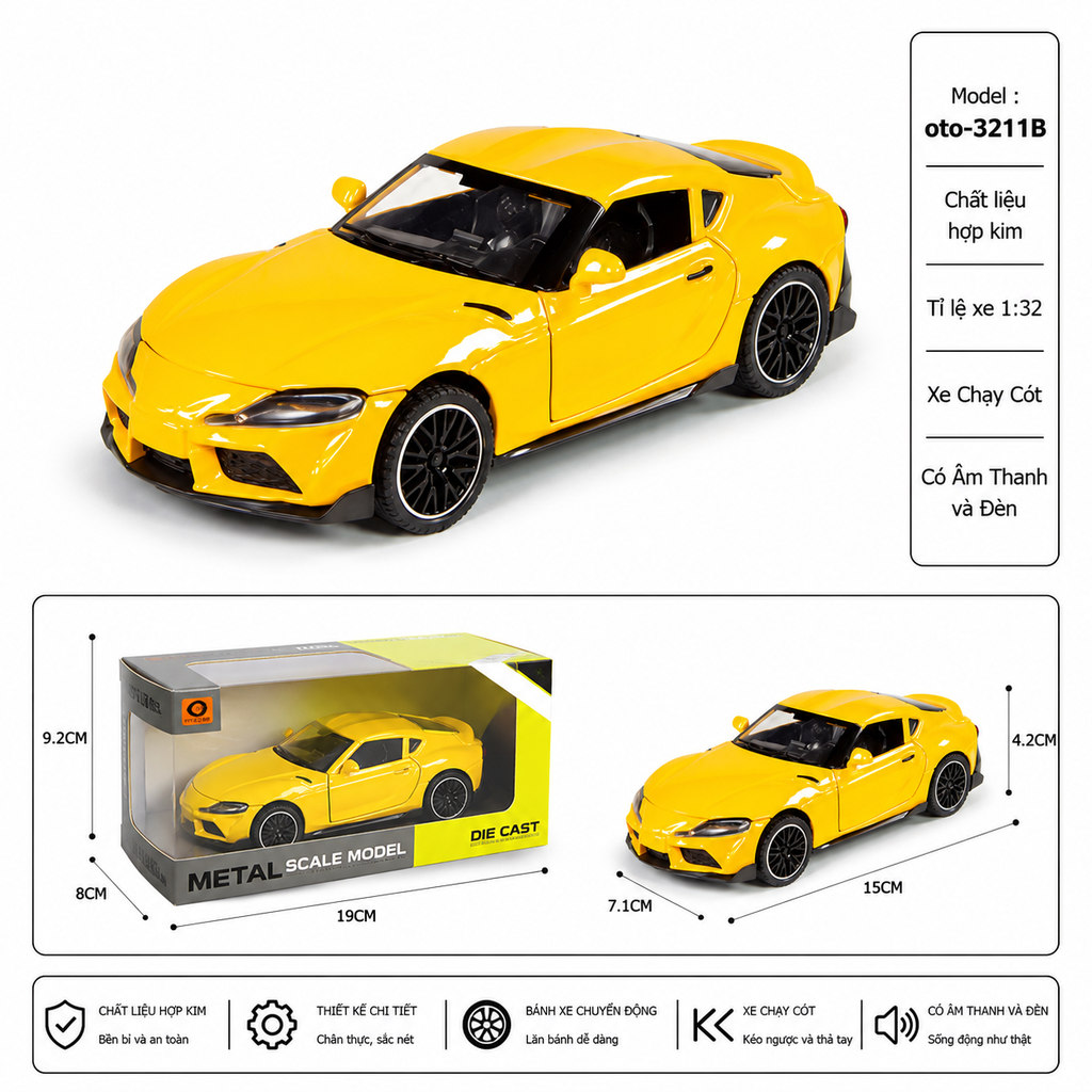 Mô Hình xe oto Toyota GR Supra hợp kim , tỉ lệ 1:32 - Dài 15cm - rộng 7.1cm - cao 4.2cm - SKU : oto-3211B - ( Vat : 002-05-60 !!! )