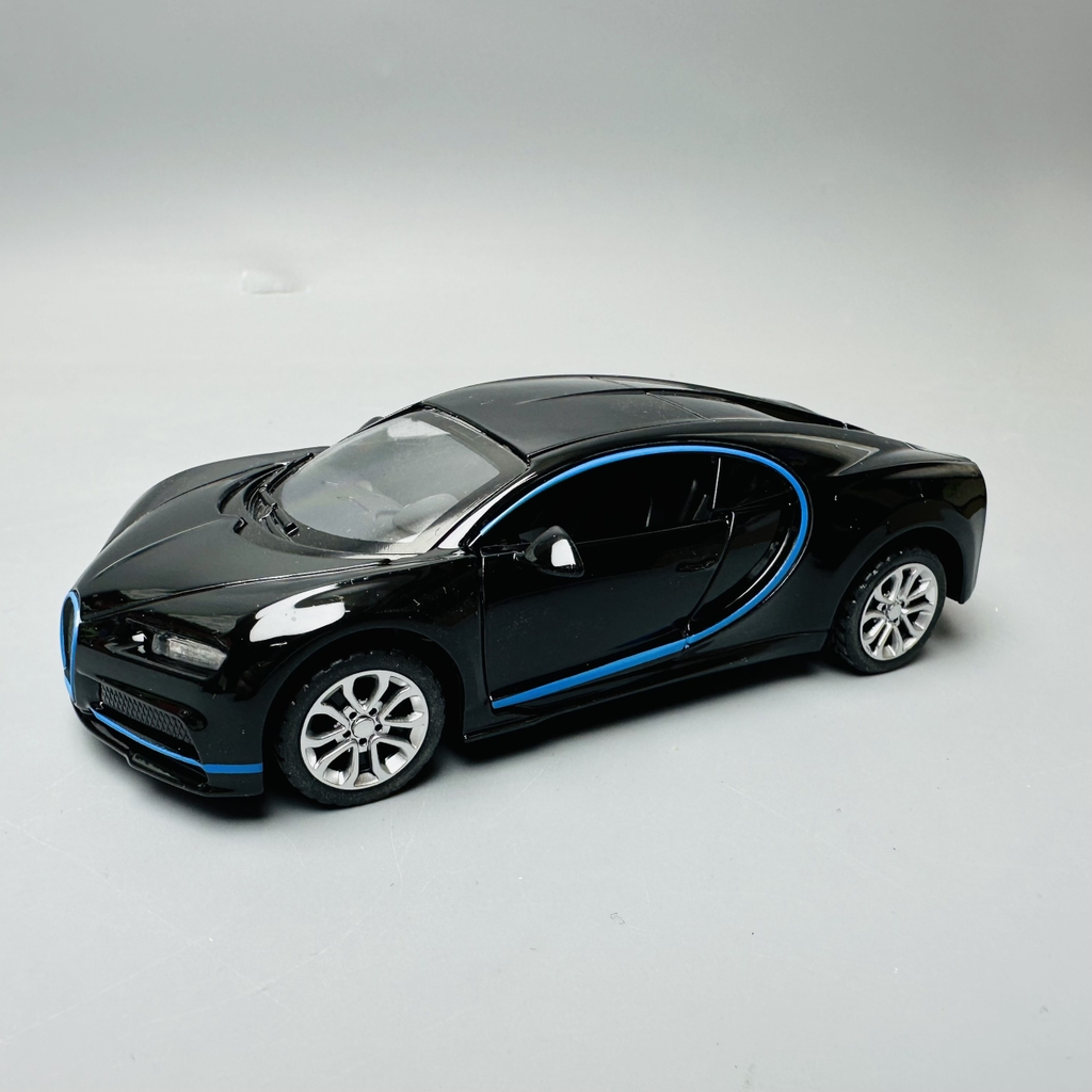 Mô Hình xe Bugati đen viền xanh tỉ lệ 1:32 Hợp kim có thể mở cửa - bánh sau chạy cót - Dài 12.5cm - rộng 6cm - cao 3cm nặng : 200gram - FULL BOX : box màu SKU : oto207 N3-K10-T3-S2