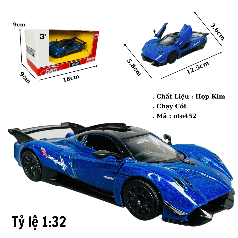 Mô Hình xe pagani tỉ lệ 1:32 Hợp kim có thể mở cửa - bánh sau chạy cót - Dài 12.5cm - rộng 5.8cm - cao 3.6cm - nặng : 500gram - FULL BOX : box màu SKU : 554074 - (VAT: 003-01-50)