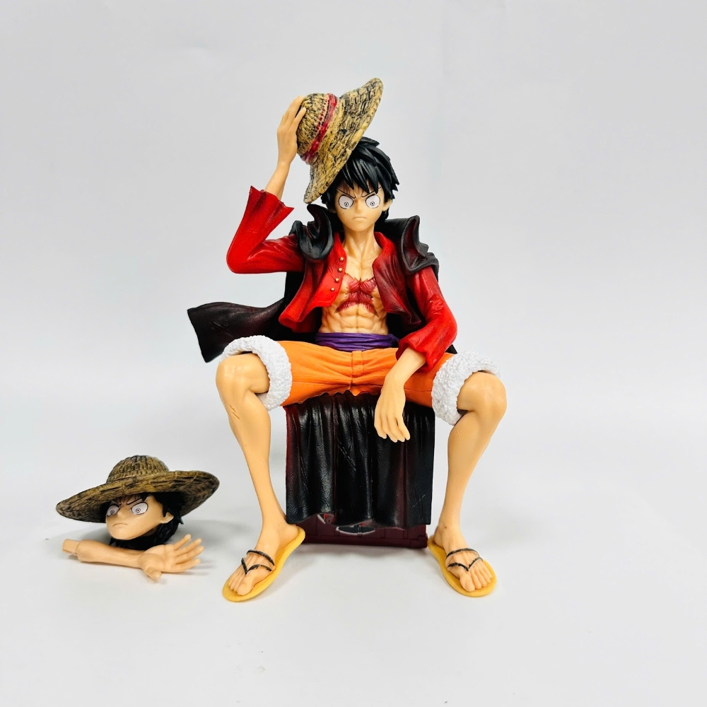 Mô Hình OnePiece Luffy áo choàng ngồi thùng + tay thay thế - Cao 15cm - Nặng 300gram , Figure OnePiece - NoBox -SKU : op329a ( VAT : 002-01-60 )- K29-T2-S6