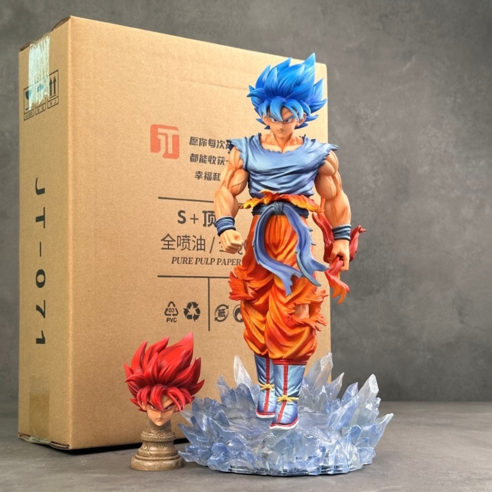 Mô hình DragonBall SonGoku tóc xanh đỏ dáng đứng có base - Cao 33cm -nặng 1500gram - Dragon Ball - Hộp Carton