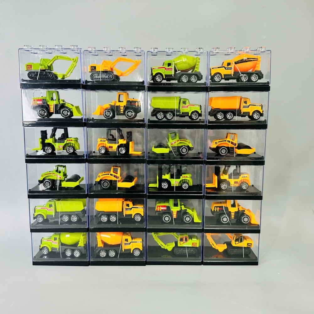 Xe Xây Dựng 1:64 siêu đẹp có bán ngẫu nhiên và theo lốc 24 xe - Xe Hợp Kim Xây Dựng -  Cao 33cm Ngang 14cm - Hộp Nhựa Trong