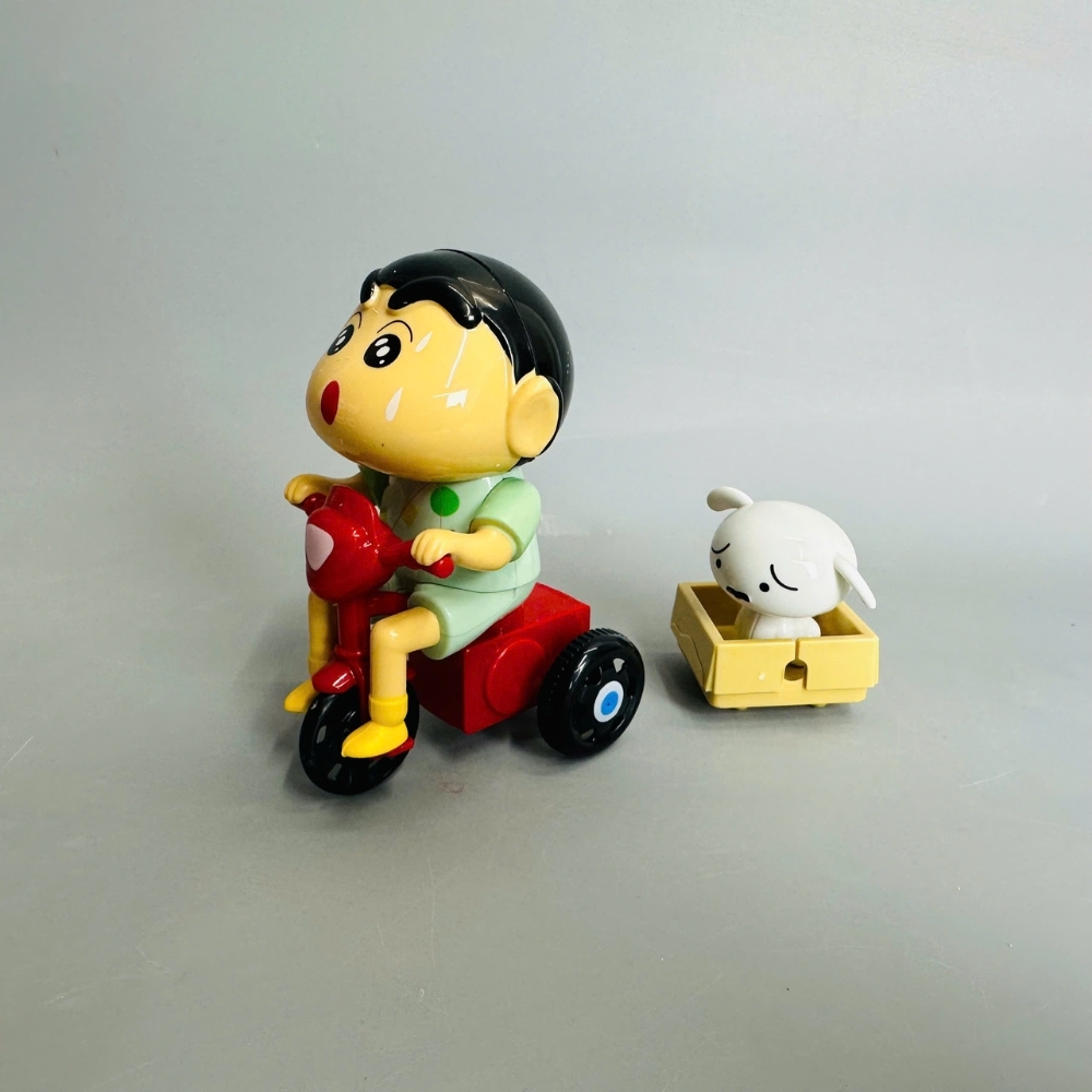 mô hình shin đèo cún áo xanh dây cót - cao : 10.5cm - figure shin - hộp màu