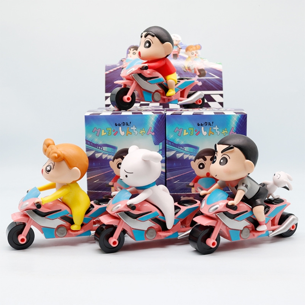 Mô Hình bộ 4 shin đi xe máy - Cao 9cm - Dài 12cm - nặng 400gram - Figure Cậu Bé Bút Chì - Hộp Màu - K33-T2-S12