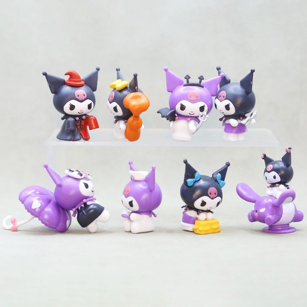 Mô hình kuromi Bộ 8 Melody Gemini Pudding Dog Cinnamon Dog Kuromi Bản A - cao 6cm - Nặng 200gram - No Box - N3-K36-T3-S3