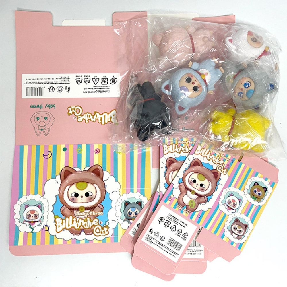 Mô Hình bộ 6 baby three mèo thần tài - Cao : 10cm - Nặng : 500gr - Hộp Màu - K32-T1-S4