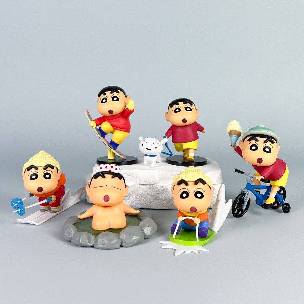 Hàng Cao Cấp - Mô Hình bộ 6 Shin bút chì trượt ván đạp xe - Cao 5.5-8.5cm - nặng 320gram - Figure Cậu Bé Bút Chì - bọc túi OPP - Hộp Màu - HM124 - N3-K44-T2-S2
