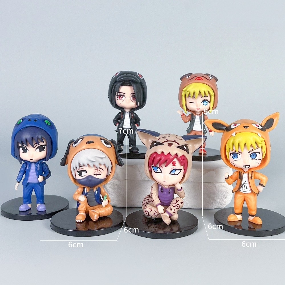 Mô hình Naruto Bộ 6 nhân vật Naruto Đội Mũ - Cao 7-9cm - nặng 300gram - Figure Naruto - Hộp Màu - K23-T1-S10