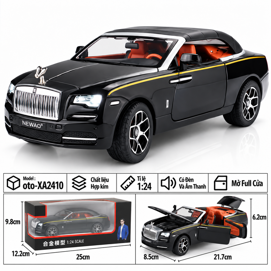 Xe thể thao tỉ lệ 1:24 - chất liệu bằng hợp kim - Có đèn và âm thanh Tính năng mở full cửa - SKU : oto-XA2410 ( VAT : 103-01-190 )