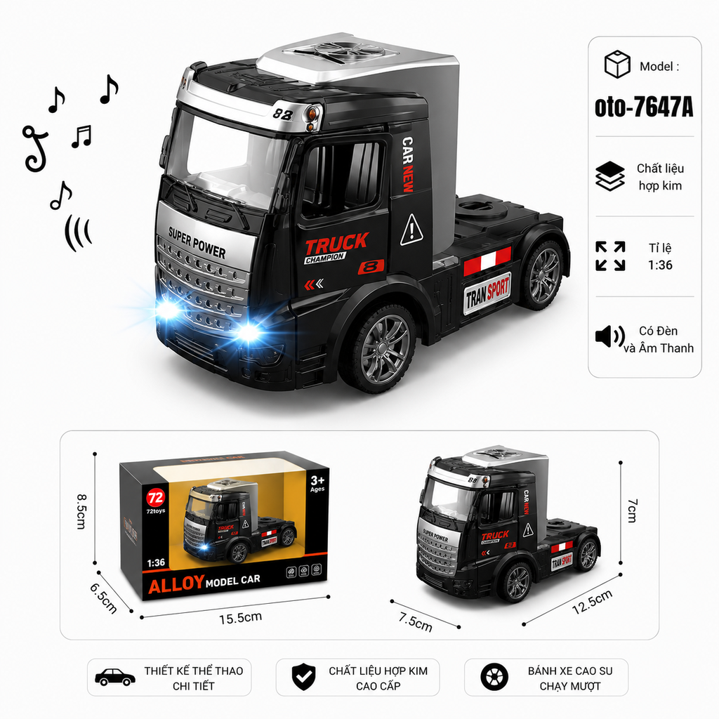 Xe Đầu Container nhiều màu sắc , Có Đèn và Âm Thanh chất liệu hợp kim , tỉ lệ 1:36 : SKU : oto-7647A ( Vat : 103-01-35 )