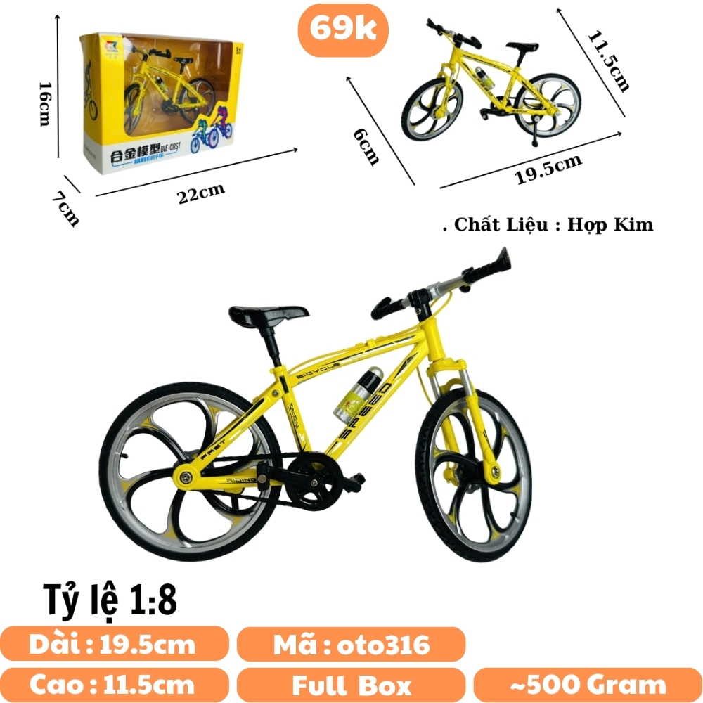 Mô Hình xe đạp vàng địa hình 1:8 Hợp kim - Dài 19.5cm - rộng 6cm - cao 11.5cm - nặng ~ 500gram - FULL BOX : box màu SKU : oto316 - N3-K12-T4-S3