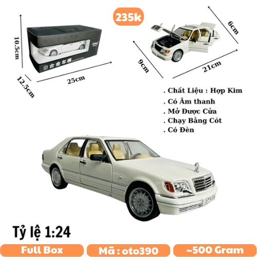 Mô Hình xe mẹc trắng tỉ lệ 1:24 Hợp kim có thể mở cửa - bánh sau chạy cót - Dài 21cm - cao 6cm - nặng 800gram - Figure Oto - FULL BOX : box màu - SKU : oto390 - n3-k7-t4-s4