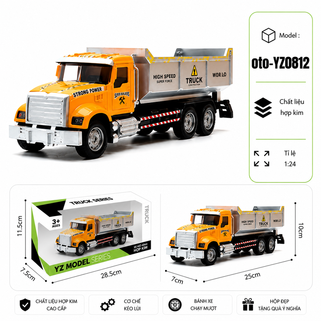 Xe Công Trình có nhiều kiểu dáng , chất liệu hợp kim , tỉ lệ 1:24 : SKU : oto-YZ0812 ( Vat : 103-02-50 )