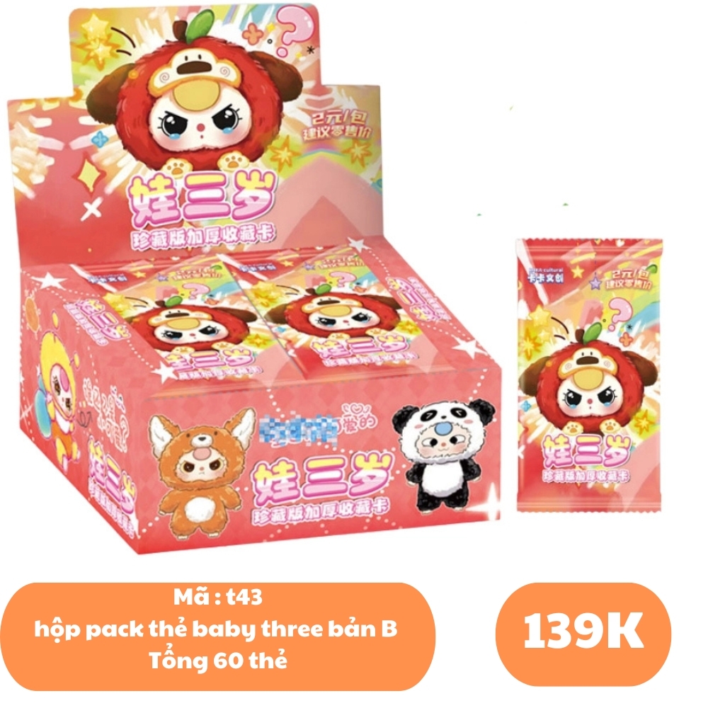 hộp pack thẻ baby three b - 1 Hộp = 30PACK - Mỗi pack có 2 thẻ- Cao 13cm - rộng 14cm n3-k20-t5-s4