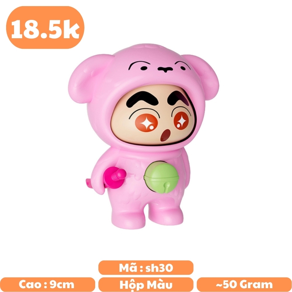 Móc Khoá mô hình shin đầu gấu màu hồng lì - cao : 9cm - figure shin - Hộp Màu n5