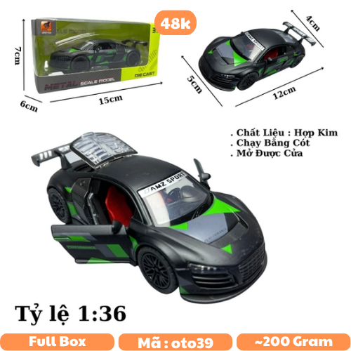 Mô Hình xe Audi màu Đen xanh - tỉ lệ 1:36 Hợp kim có thể mở cửa - bánh sau chạy cót- Dài 12cm - rộng 5cm - cao 4cm nặng : 200gram - FULL BOX : box màu - SKU : oto39 - K63-T1-S6