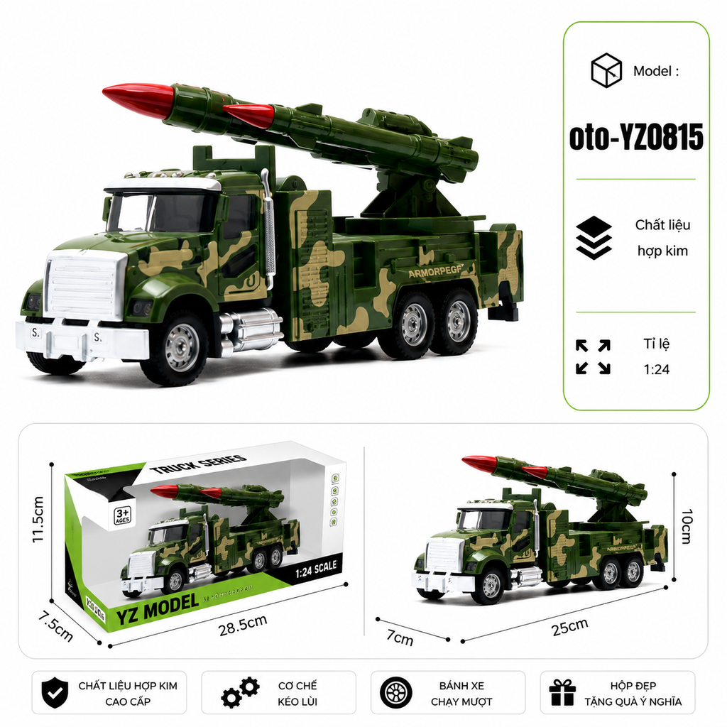 Xe Quân Sự có nhiều kiểu dáng , chất liệu hợp kim , tỉ lệ 1:24 : SKU : oto-YZ0815 ( Vat : 103-16-50 )