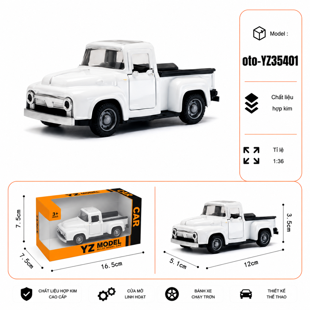 Xe thể thao bán tải nhiều màu sắc chất liệu hợp kim , tỉ lệ 1:36 : SKU : oto-YZ35401 ( Vat : 103-01-35 )