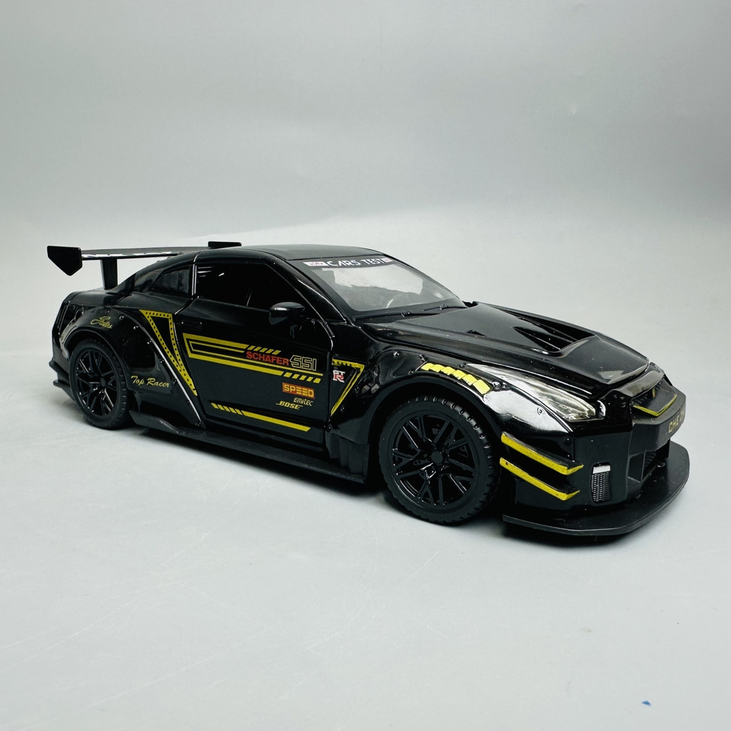 Mô Hình Nissan xe đua đen tỉ lệ 1:24 Hợp kim có thể mở cửa - bánh sau chạy cót - Dài 20.5cm - rộng 9cm - cao 6cm - nặng : 1000gram - FULL BOX : box màu SKU : oto286 N3-K12-T2-S4