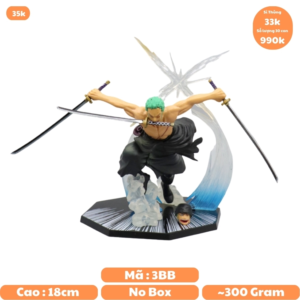(Hàng Thường ) .Mô hình  Zoro có 2 đầu  đế không có chữ - Bộ FZ - One Piece - No Box - N4-K12-BL1 - N1-K5-T2-S2