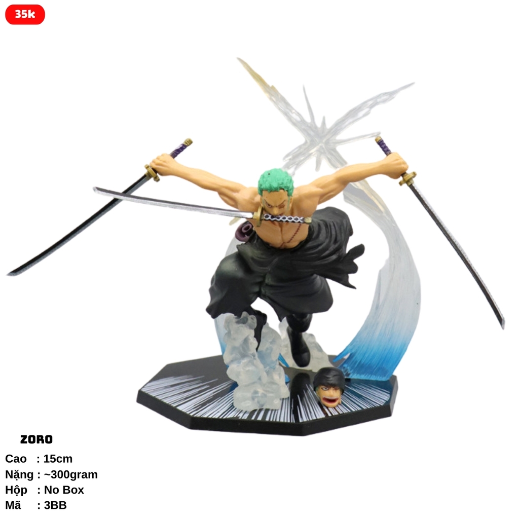 (Hàng Thường ) .Mô hình  Zoro có 2 đầu  đế không có chữ - Bộ FZ - One Piece - No Box - (VAT MH001-01) - ( A - 14 )