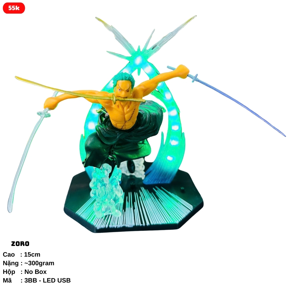 Mô hình OnePiece Zoro có 2 đầu  đế không có chữ có led USB - Bộ FZ - One Piece - No Box - K12-T2-S2
