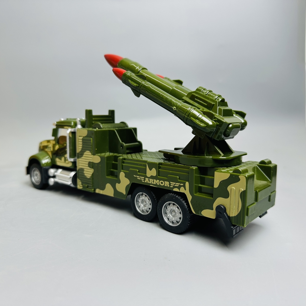 Mô Hình xe chở tên lửa tỉ lệ 1:24 Hợp kim có thể mở cửa - bánh sau chạy cót - Dài 25cm - rộng 7cm - cao 10cm - nặng : 500gram - FULL BOX : box màu SKU : oto275