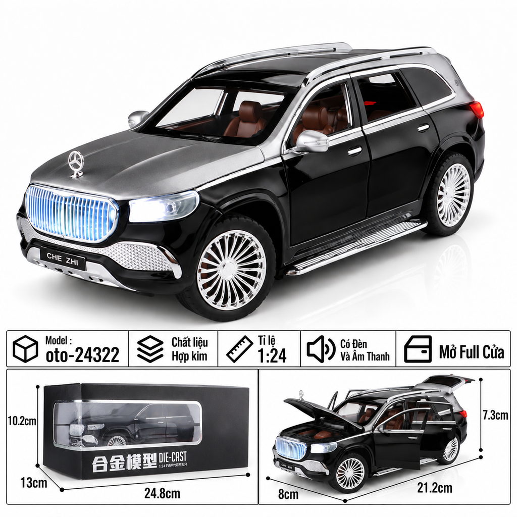 Xe thể thao tỉ lệ 1:24 - chất liệu bằng hợp kim - Có đèn và âm thanh Tính năng mở full cửa - SKU : oto-24322 ( VAT : 103-01-190 )