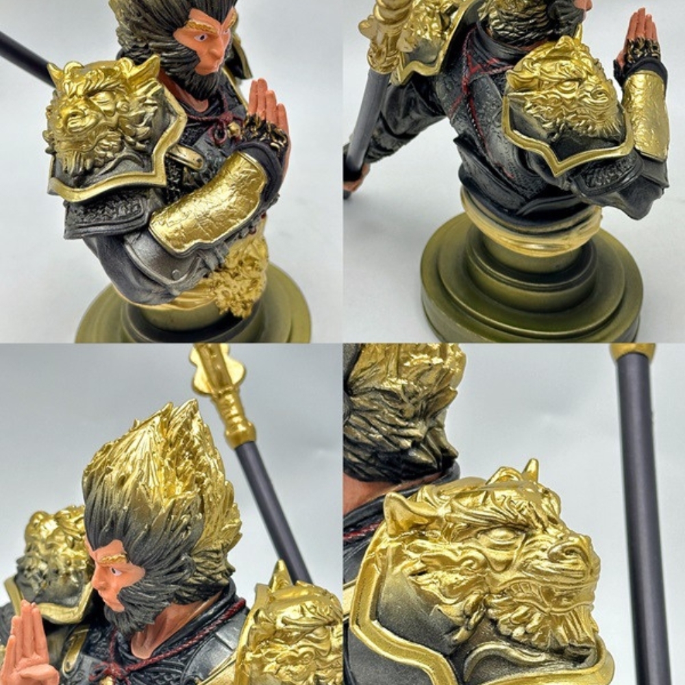 Mô Hình bán thân tôn ngộ không vàng đồng - Cao 17.5cm - nặng 400gram - Phụ kiện : đế + gậy -  Figure Wukong -  Bọc túi OPP - No Box N1-ST10