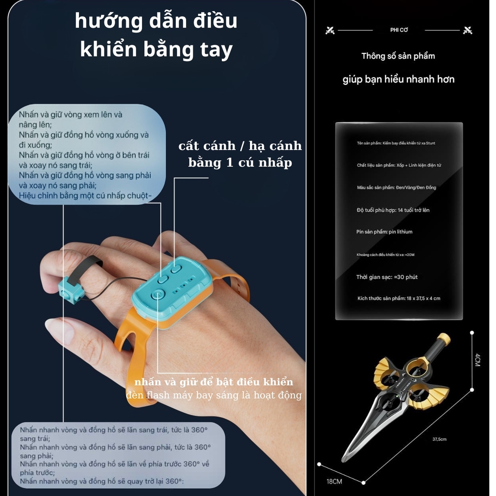 Đồ Chơi Kiếm Bay 2 Điều khiển Dài 37.5cm - rộng 18cm - cao 4cm - nặng : 330gram - FULL BOX . SKU : DK-YH996+( VAT 009-01-150 )
