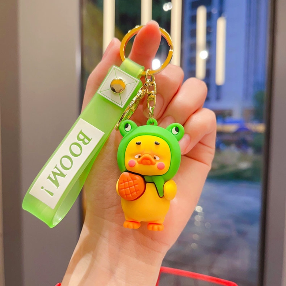 Móc khóa vịt đội mũ ếch - dây dài 11cm mô hình cao 6cm - nặng : 50gram - SKU: moc191 - (Vat: MK001) -  K76-T7-S3