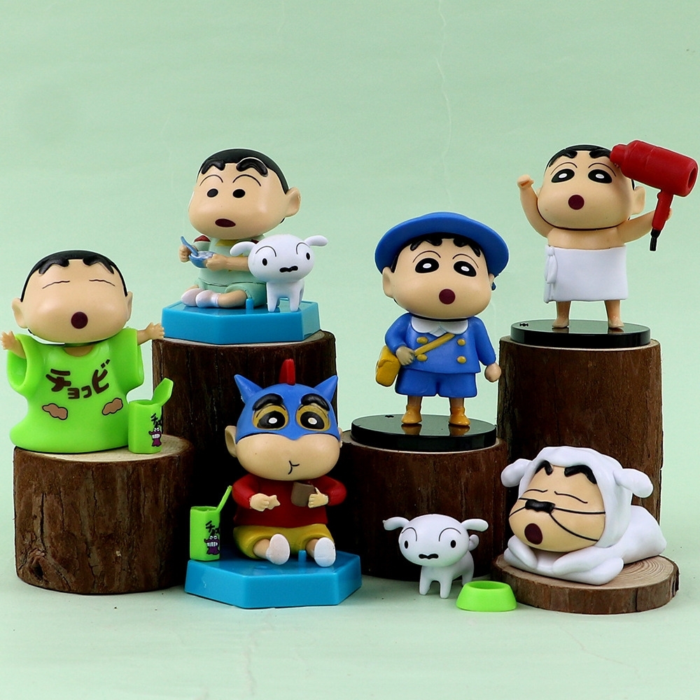 Mô Hình bộ 6 Shin bút chì - Cao 4-8cm - nặng 300gram - Figure Cậu Bé Bút Chì - bọc túi OPP - Hộp Màu - Hm36 n3-k48-t1-s1