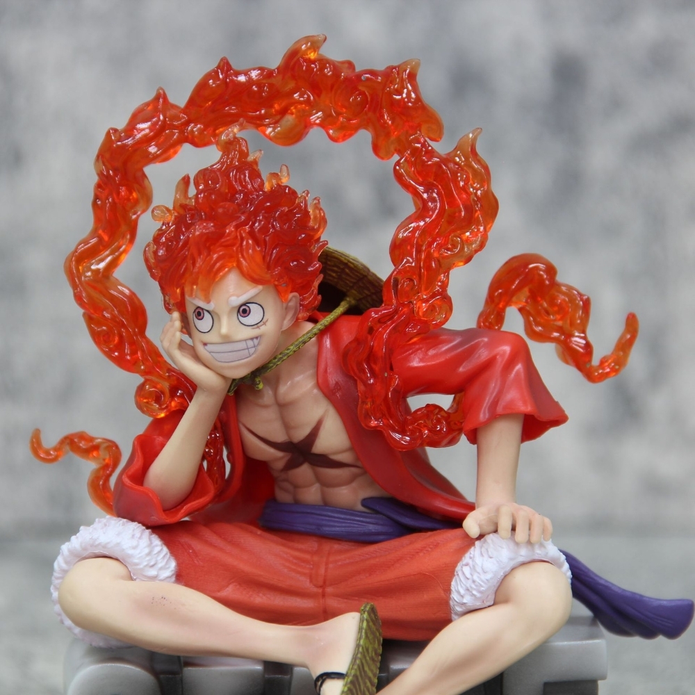 Hàng Cao Cấp - Mô Hình OnePiece Luffy gear 5 áo đỏ ngồi cười tay chống cằm có đế siêu đẹp Cao 15cm - Nặng 500gram , Figure OnePiece - Full Box