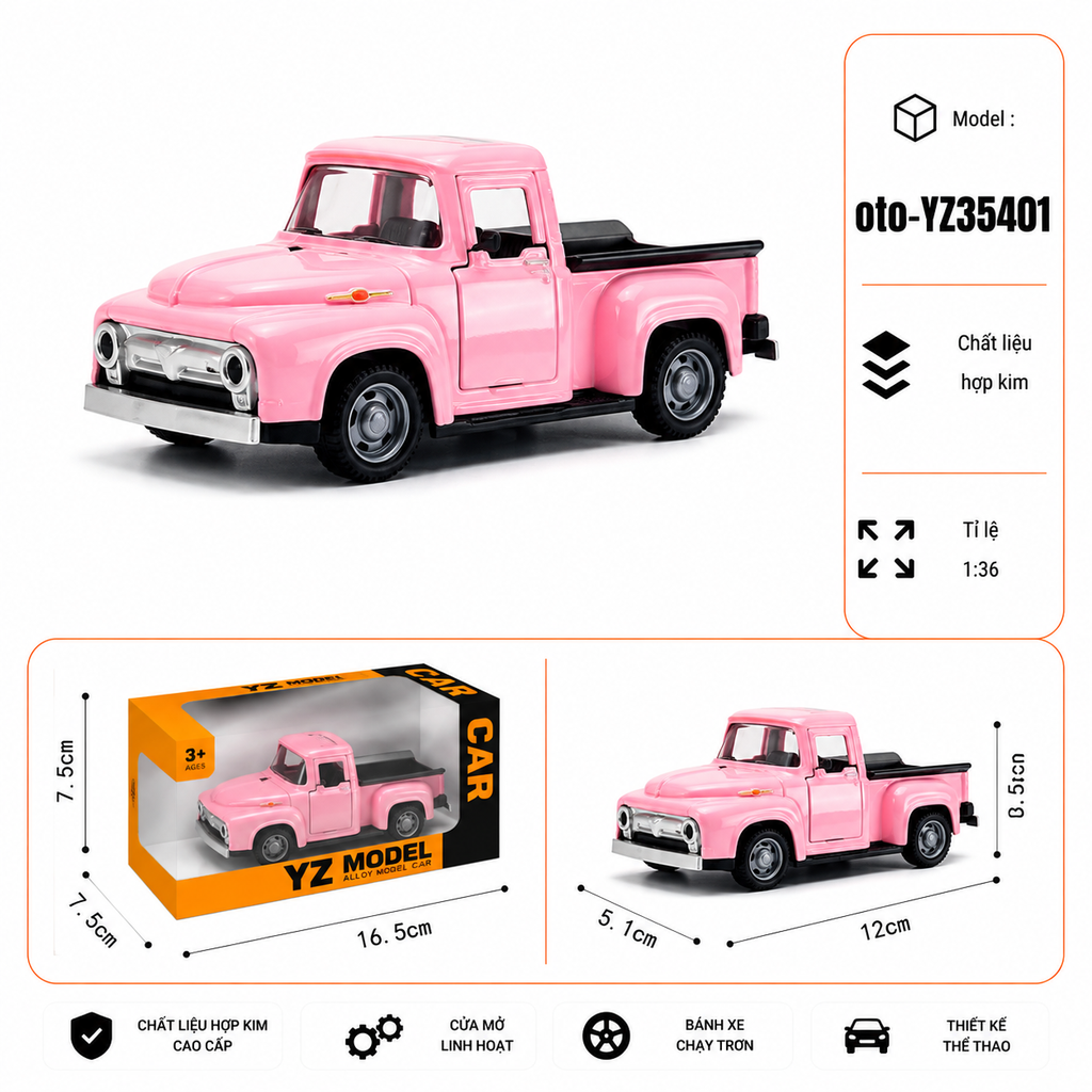 Xe thể thao bán tải nhiều màu sắc chất liệu hợp kim , tỉ lệ 1:36 : SKU : oto-YZ35401 ( Vat : 103-01-35 )