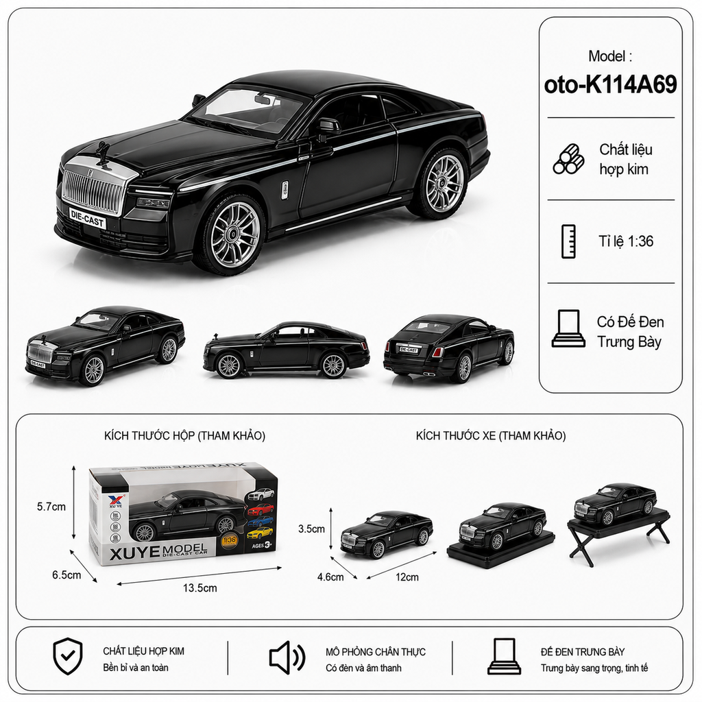 Xe thể thao nhiều màu sắc chất liệu hợp kim , tỉ lệ 1:36 : SKU : oto-K114A69 ( Vat : 103-01-35 )