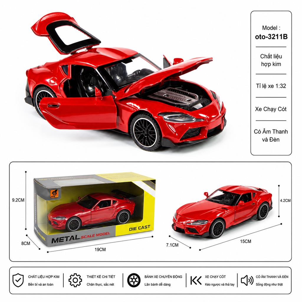 Mô Hình xe oto Toyota GR Supra hợp kim , tỉ lệ 1:32 - Dài 15cm - rộng 7.1cm - cao 4.2cm - SKU : oto-3211B - ( Vat : 002-05-60 !!! )